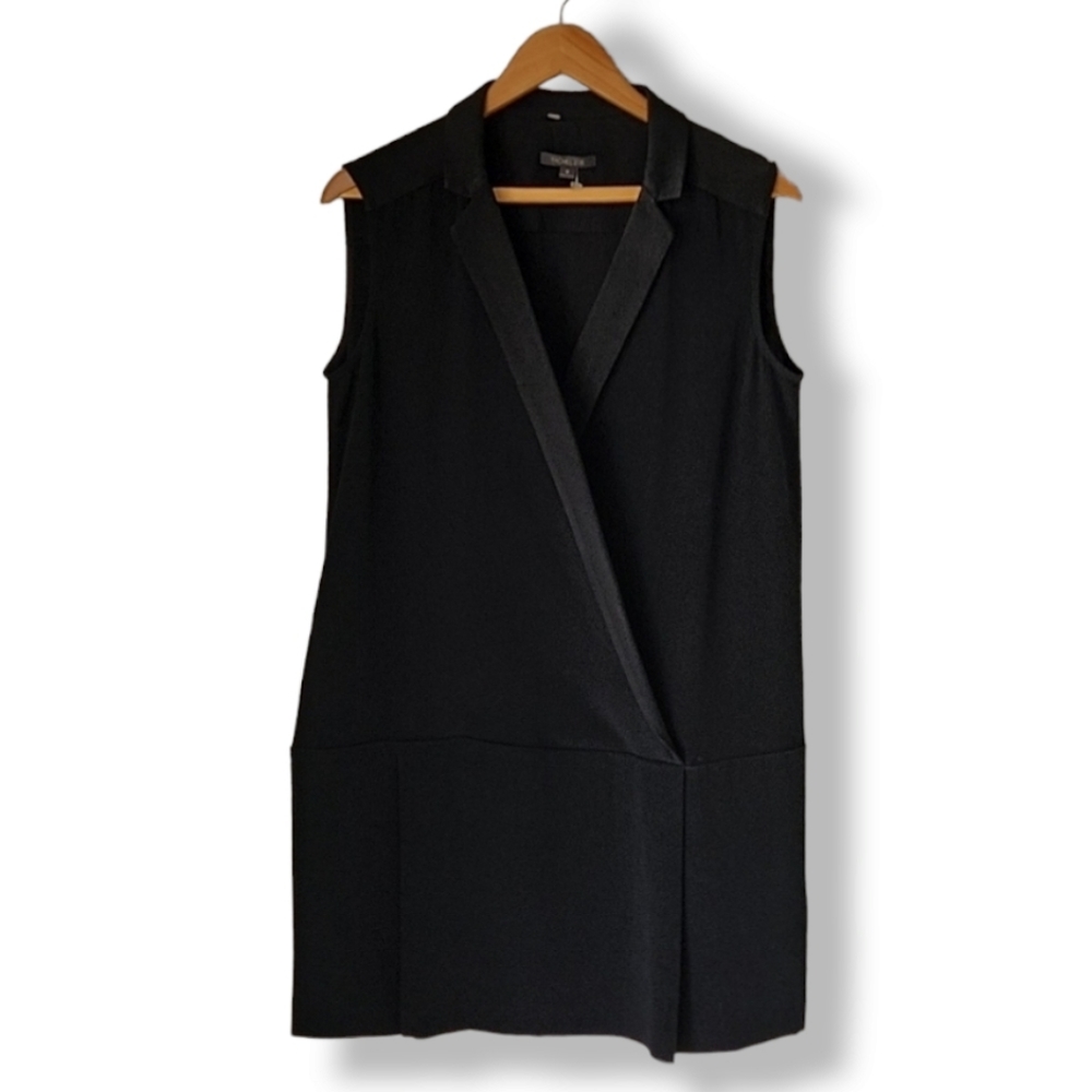 RACHEL ZOE Tuxedo Faux Wrap Shift Dress 8 M Satin Lapel Minimalist Black LBD - Picture 13 of 14